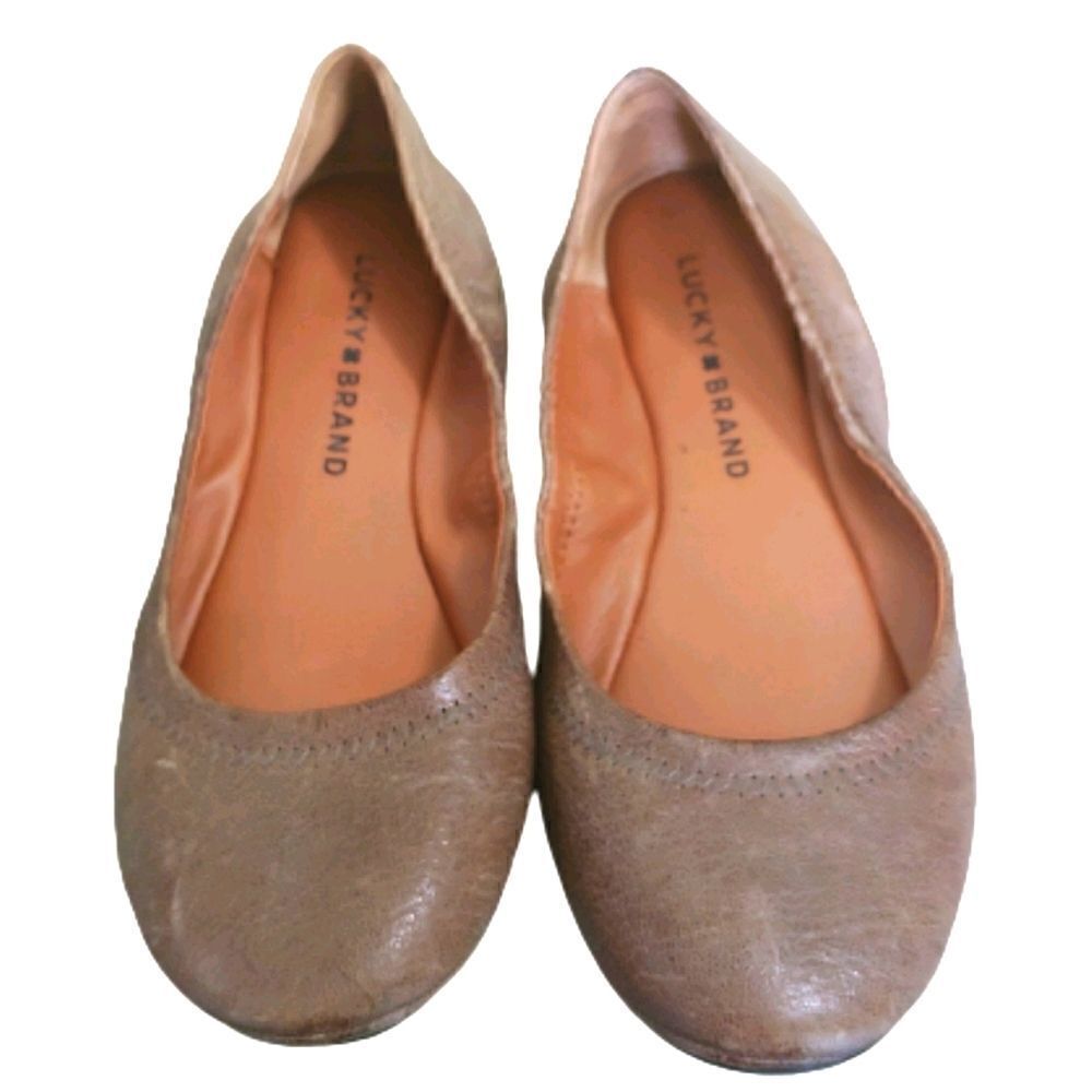 Lucky Brand Women Size 7 Brown Emmie Leather Slip On Round Toe Ballet Flat Shoes